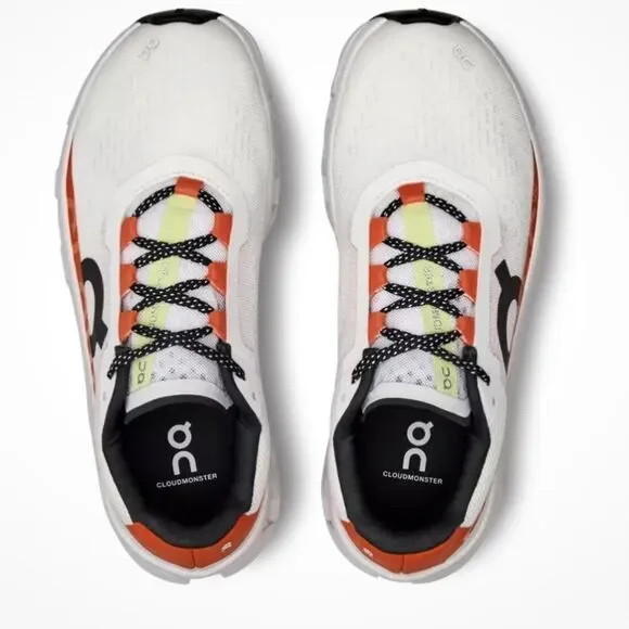 On Running Men's Cloudmonster Shoes Running White Flame size M 7.5 NWT